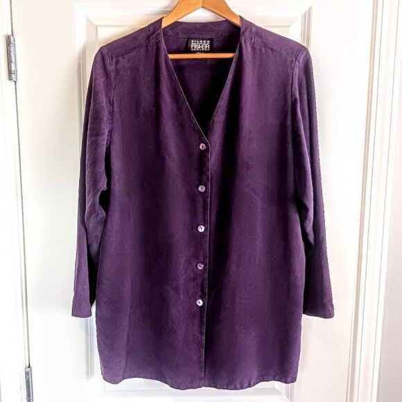 Vintage Eileen Fisher Purple Sueded Silk Cardigan - Picture 1 of 4